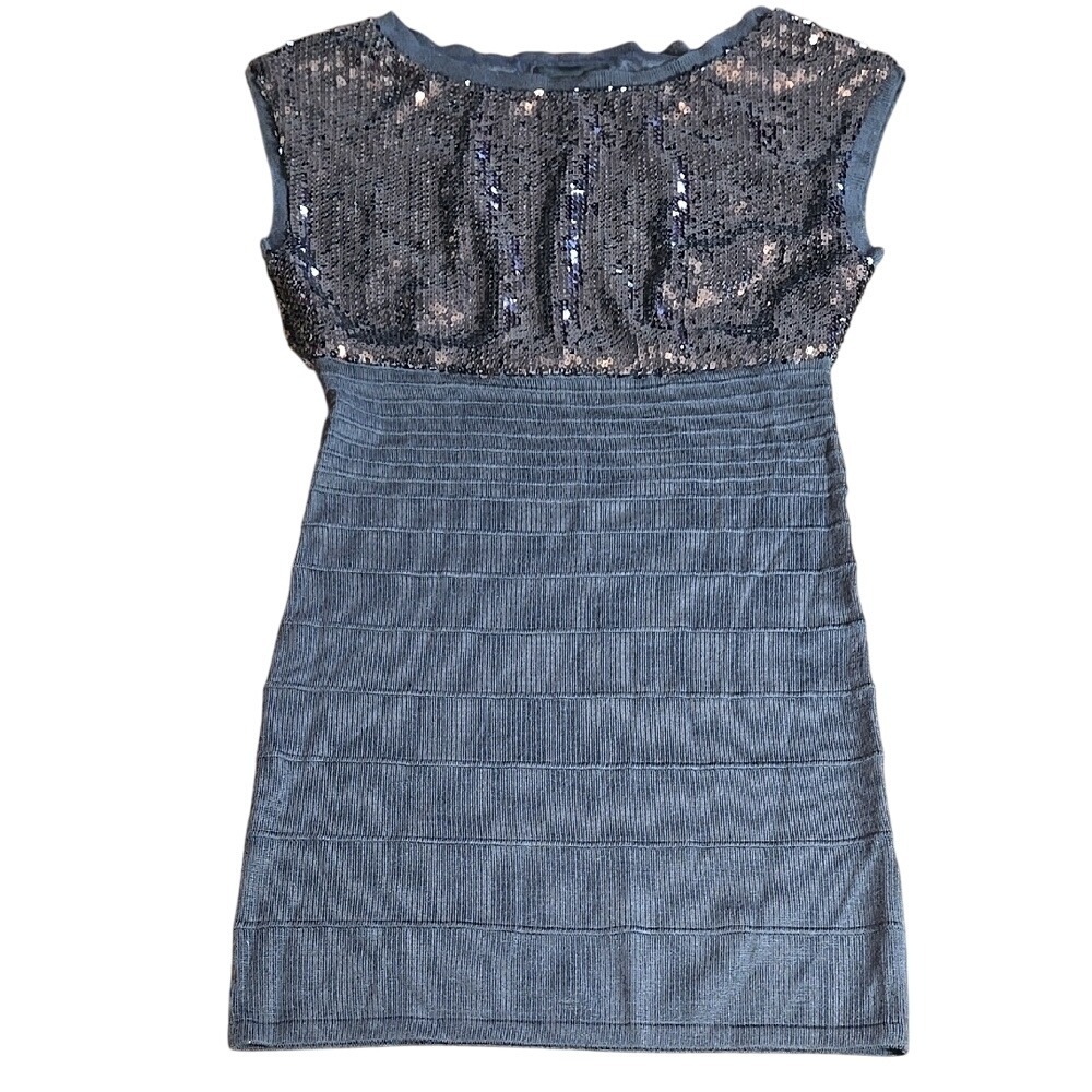 Forever 21 XXI Sequin Party Dress Gray Y2K Bodycon Glam Clubwear‎ Evening Small